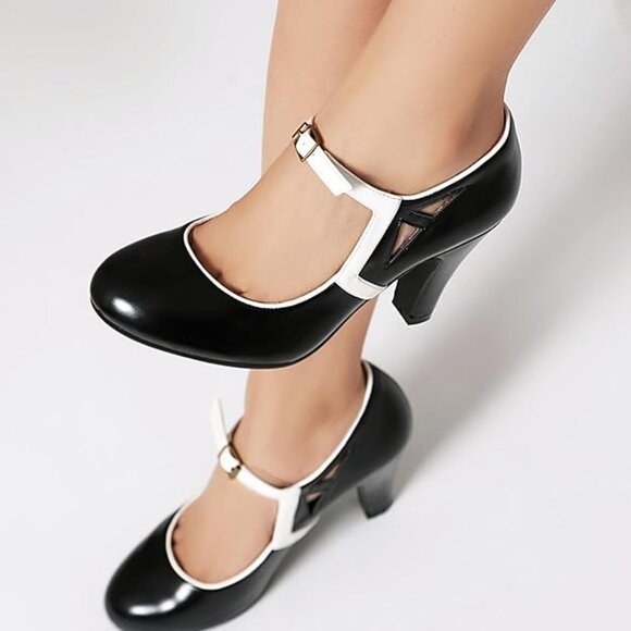 NEW! Women's Mary Jane Vintage Close Round Toe Vintage Style 1950s Heels Retro - Picture 3 of 4